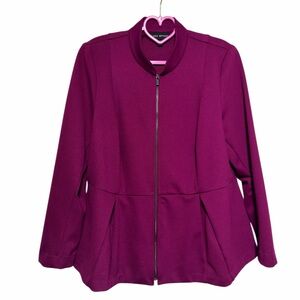 Lane Bryant Magenta Peplum Zip Jacket Plus Size 18 Ponte Knit Blazer